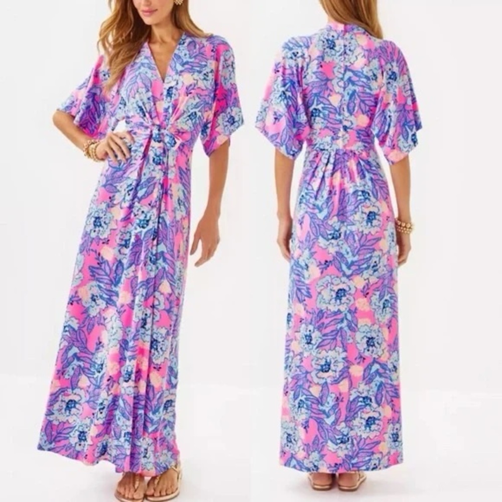 NWT Lilly Pulitzer Wisteria Elbow Sleeve Maxi Dress – Multi Totally Koalafied, 4
